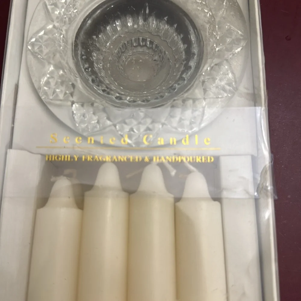 Vintage Unopened BALI Indonesian Cut Glass Taper Candle Holder with Candles
